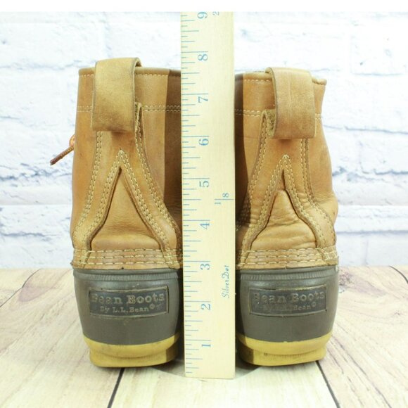 LL Bean Brown Leather Lace Up Round Toe Unlined Ankle Duck Boots Size 9 M - Picture 6 of 9